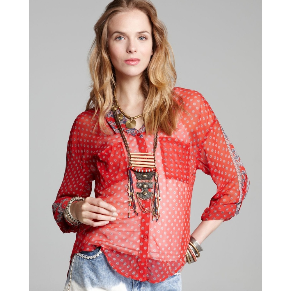 Free People Women's Border Print Georgette Top